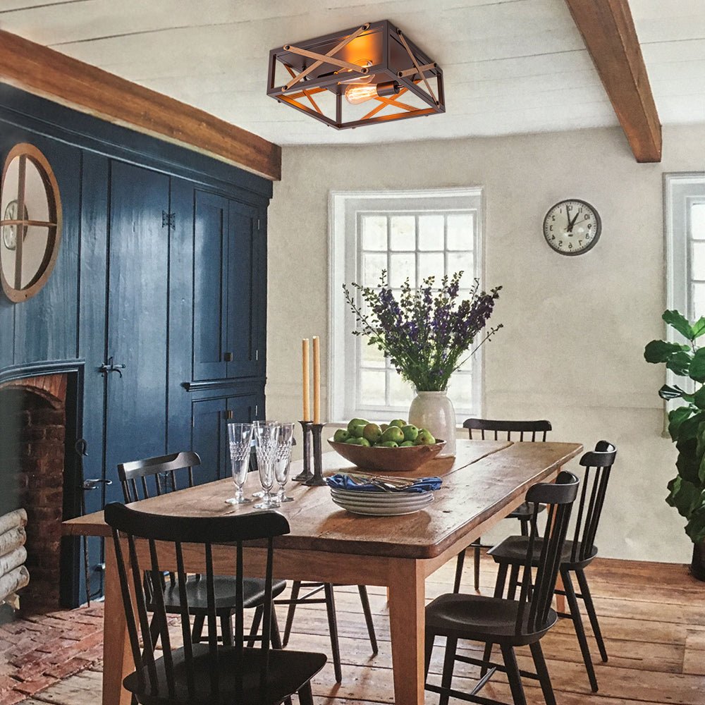 Farmhouse 2-Light Oil Rubbed Bronze Cross Square Flush Mount