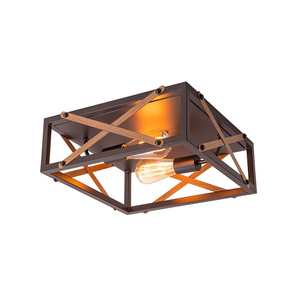 Farmhouse 2-Light Oil Rubbed Bronze Cross Square Flush Mount