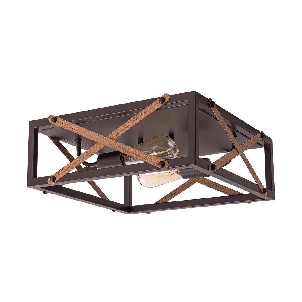 Farmhouse 2-Light Oil Rubbed Bronze Cross Square Flush Mount