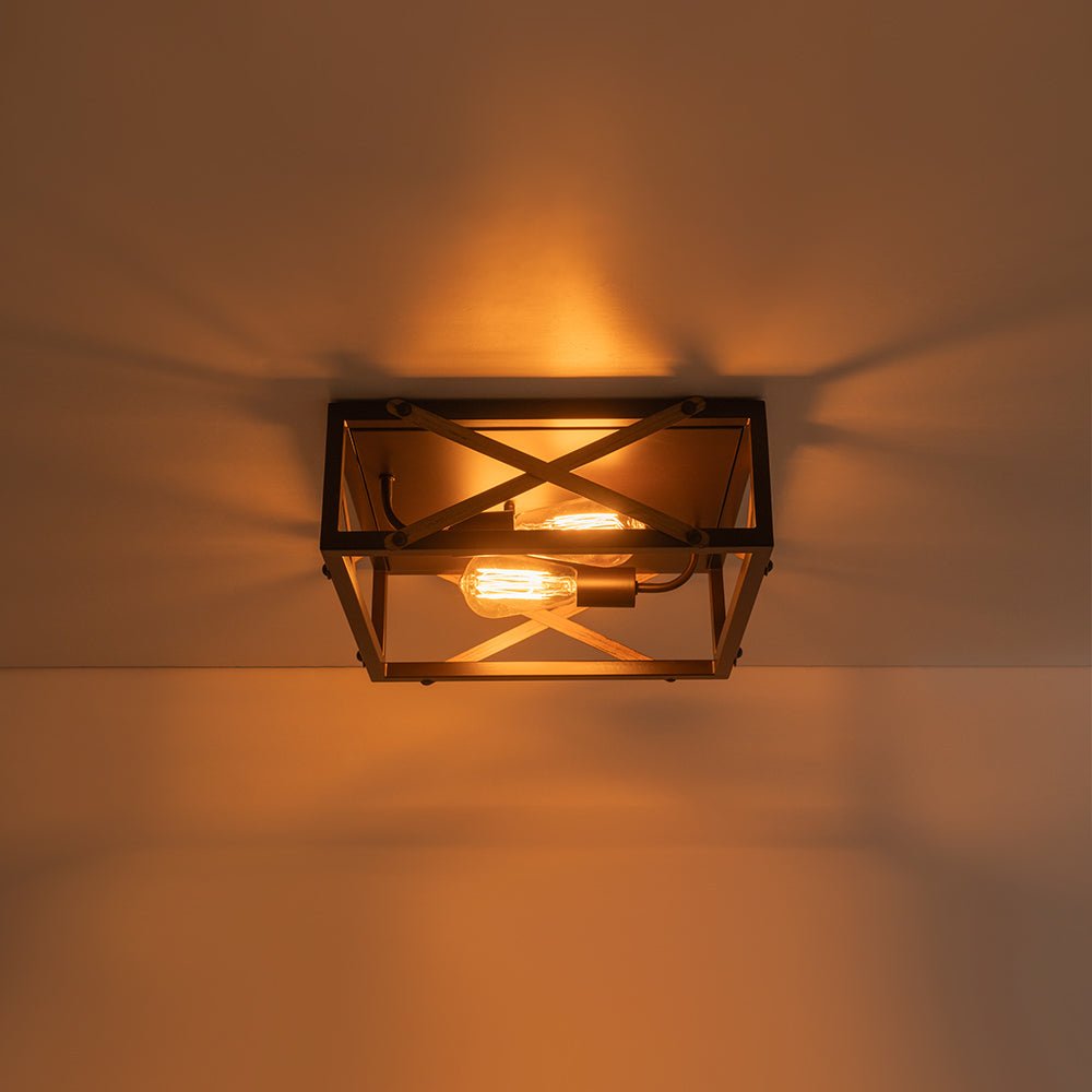 Farmhouse 2-Light Oil Rubbed Bronze Cross Square Flush Mount