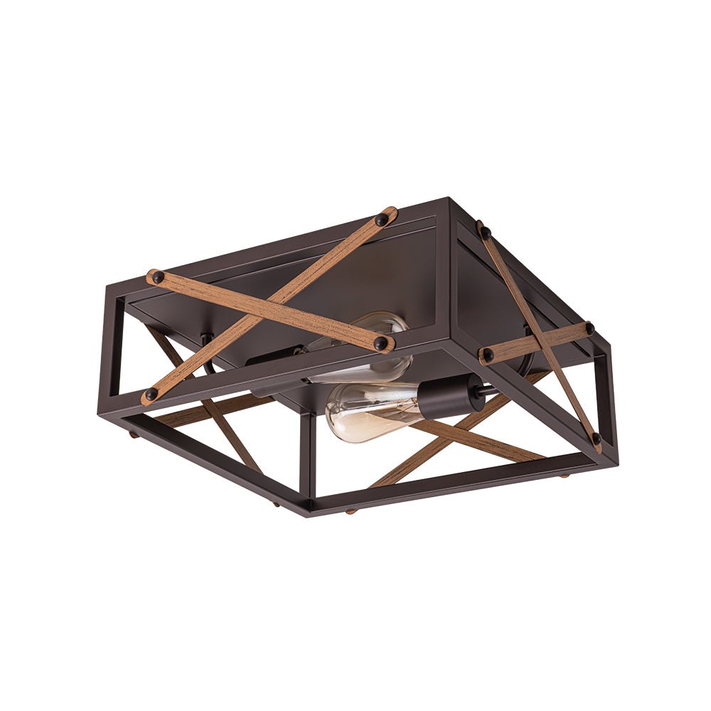 Farmhouse 2-Light Oil Rubbed Bronze Cross Square Flush Mount