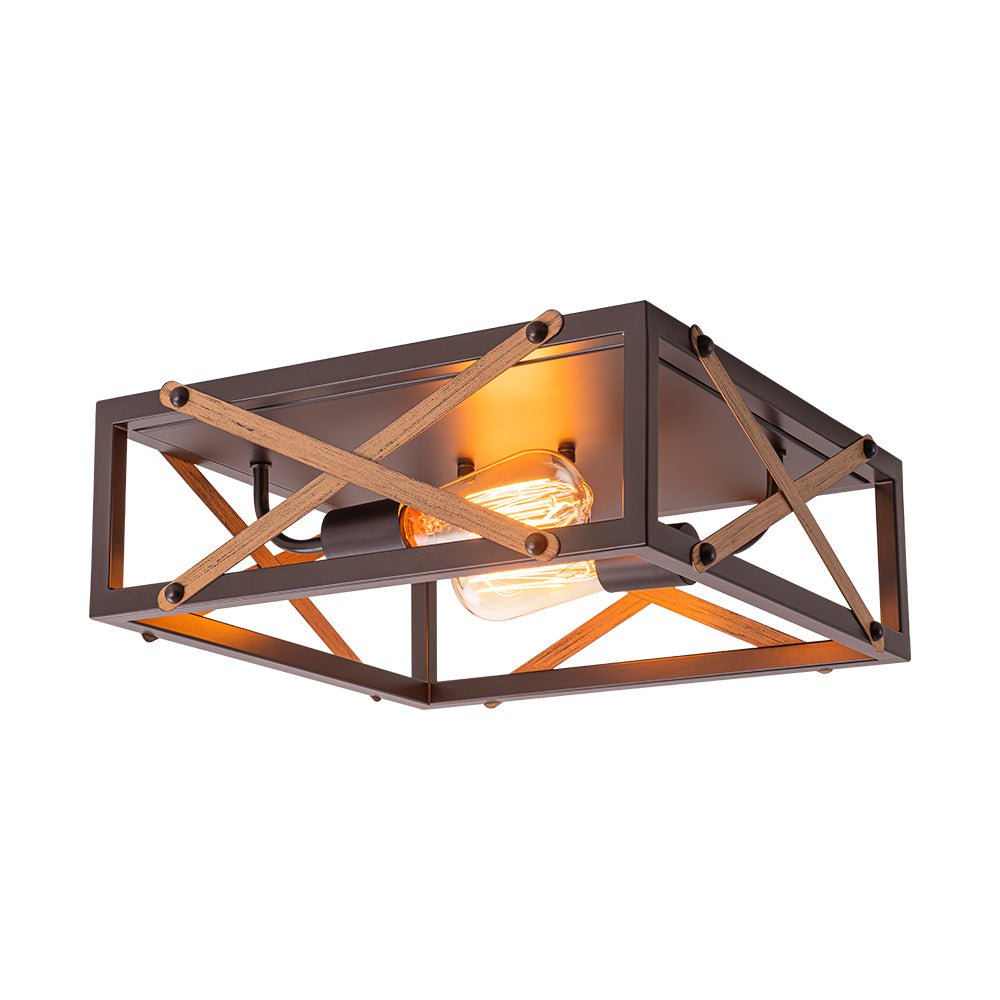 Farmhouse 2-Light Oil Rubbed Bronze Cross Square Flush Mount