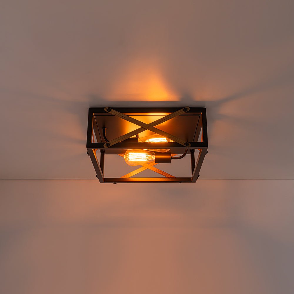 Farmhouse 2-Light Oil Rubbed Bronze Cross Square Flush Mount
