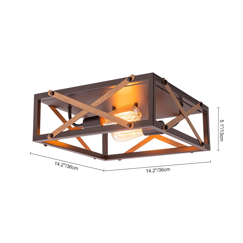 Farmhouse 2-Light Oil Rubbed Bronze Cross Square Flush Mount