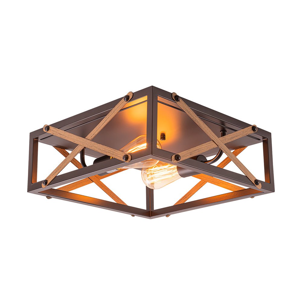 Farmhouse 2-Light Oil Rubbed Bronze Cross Square Flush Mount