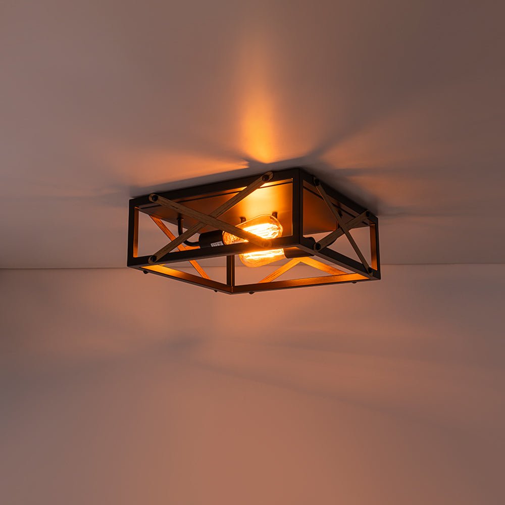 Farmhouse 2-Light Oil Rubbed Bronze Cross Square Flush Mount