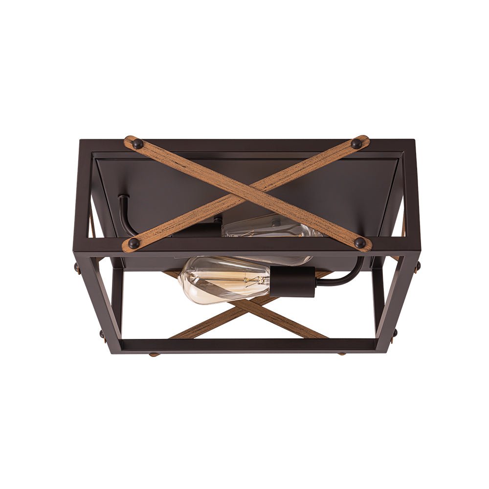 Farmhouse 2-Light Oil Rubbed Bronze Cross Square Flush Mount