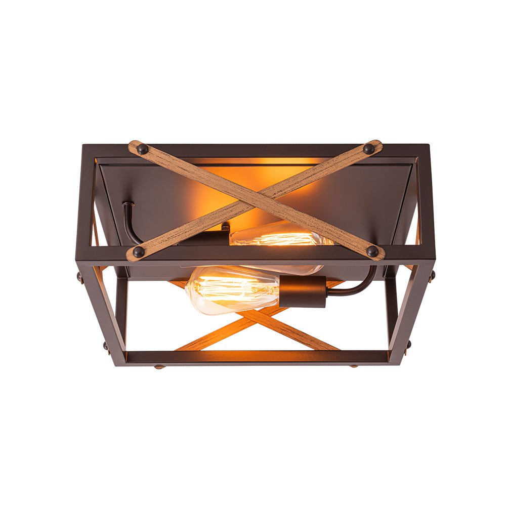 Farmhouse 2-Light Oil Rubbed Bronze Cross Square Flush Mount