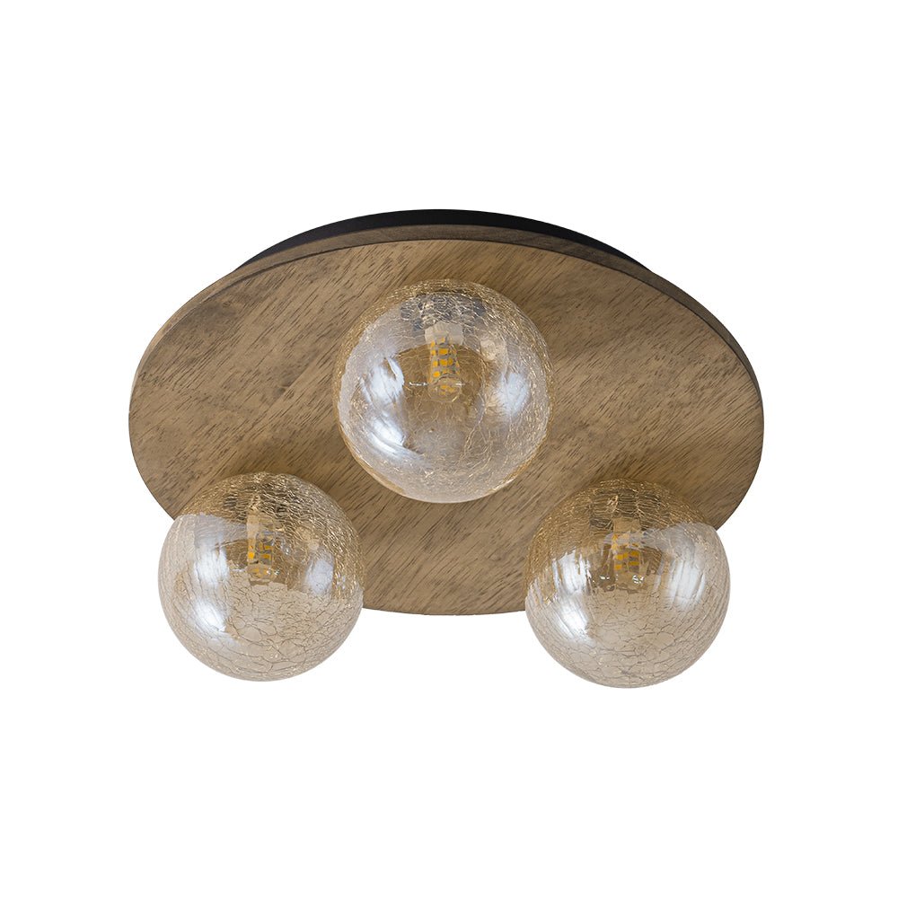 Farmhouse Amber Textured Glass Wooden Round Ceiling Light