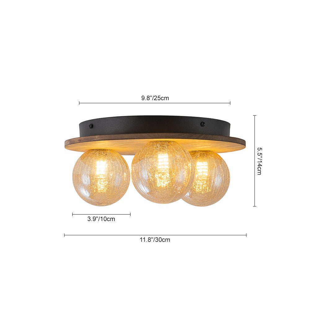 Farmhouse Amber Textured Glass Wooden Round Ceiling Light