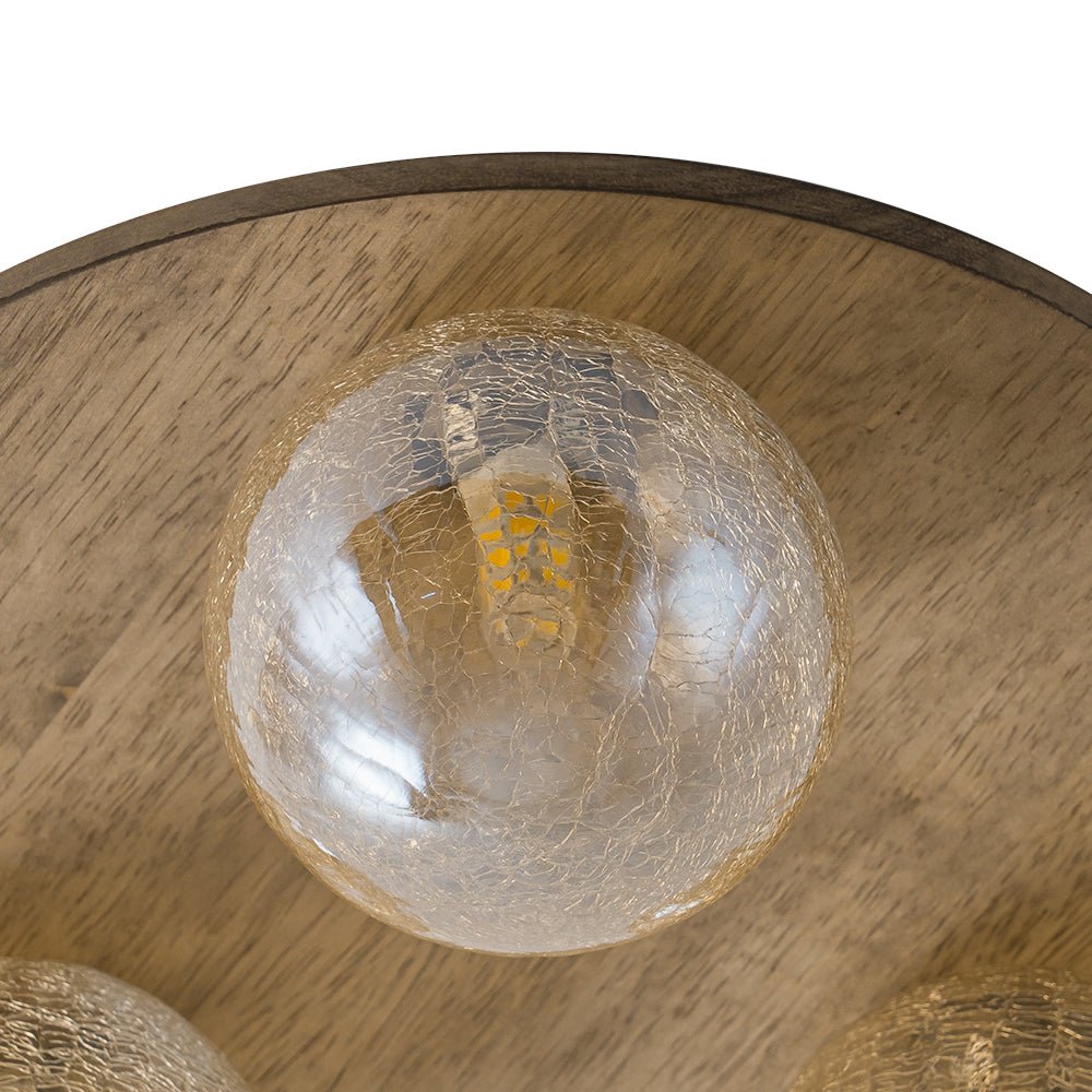 Farmhouse Amber Textured Glass Wooden Round Ceiling Light