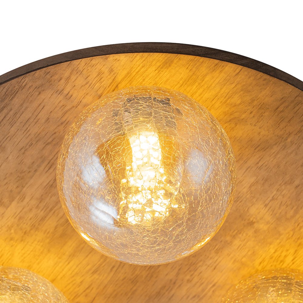 Farmhouse Amber Textured Glass Wooden Round Ceiling Light