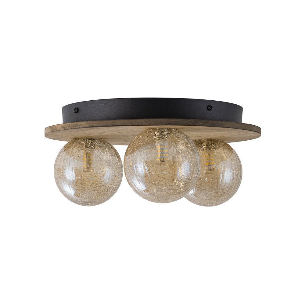 Farmhouse Amber Textured Glass Wooden Round Ceiling Light