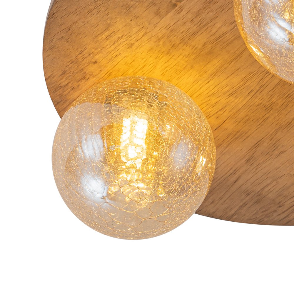 Farmhouse Amber Textured Glass Wooden Round Ceiling Light