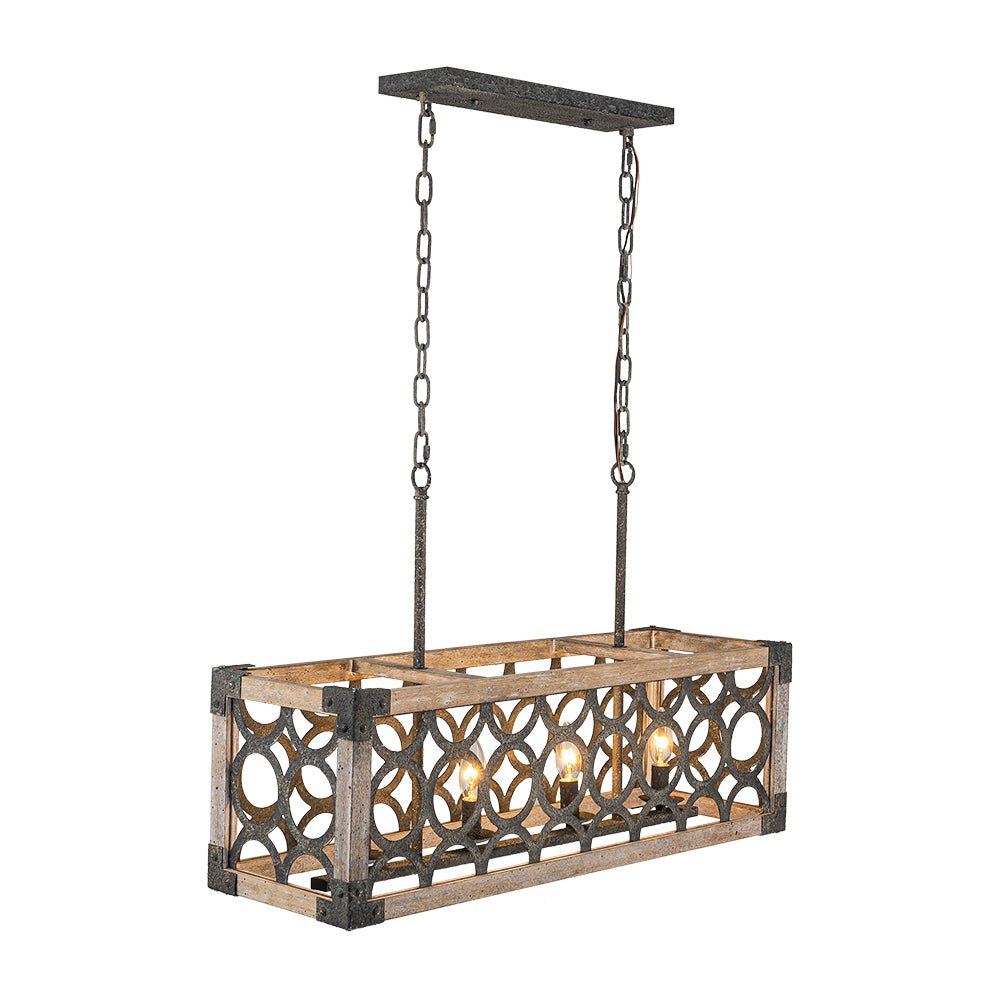 Farmhouse Antique Wooden Rectangle Box Linear Chandelier