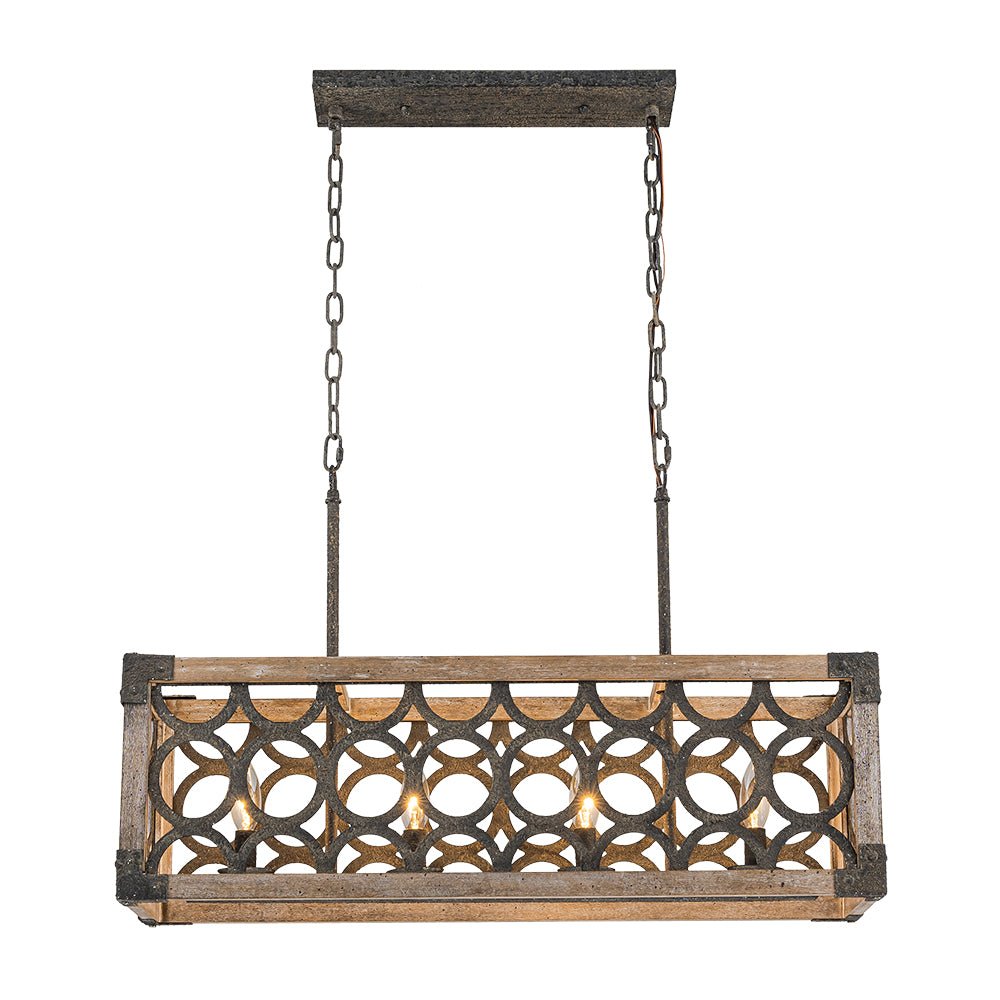 Farmhouse Antique Wooden Rectangle Box Linear Chandelier
