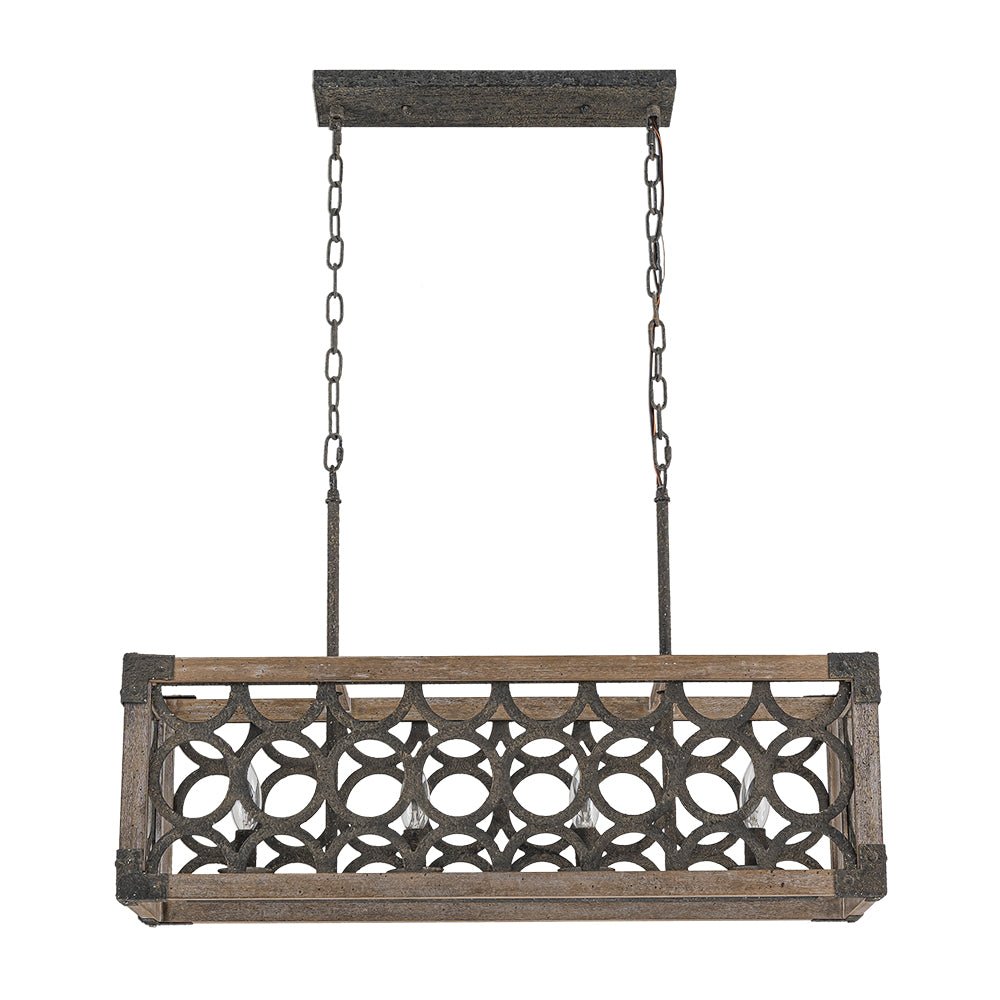 Farmhouse Antique Wooden Rectangle Box Linear Chandelier