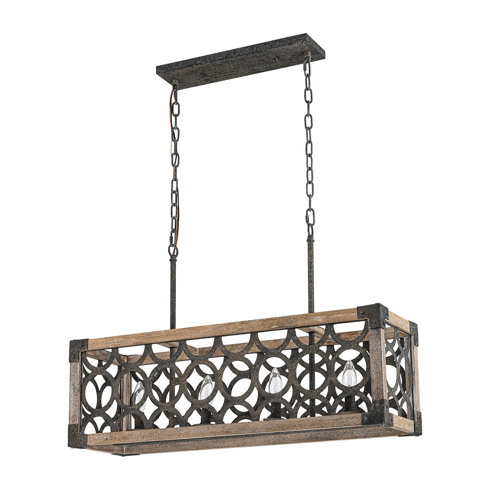 Farmhouse Antique Wooden Rectangle Box Linear Chandelier