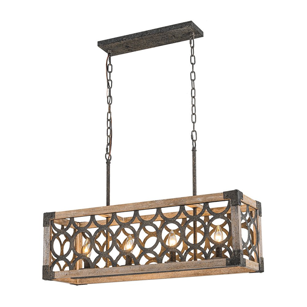 Farmhouse Antique Wooden Rectangle Box Linear Chandelier