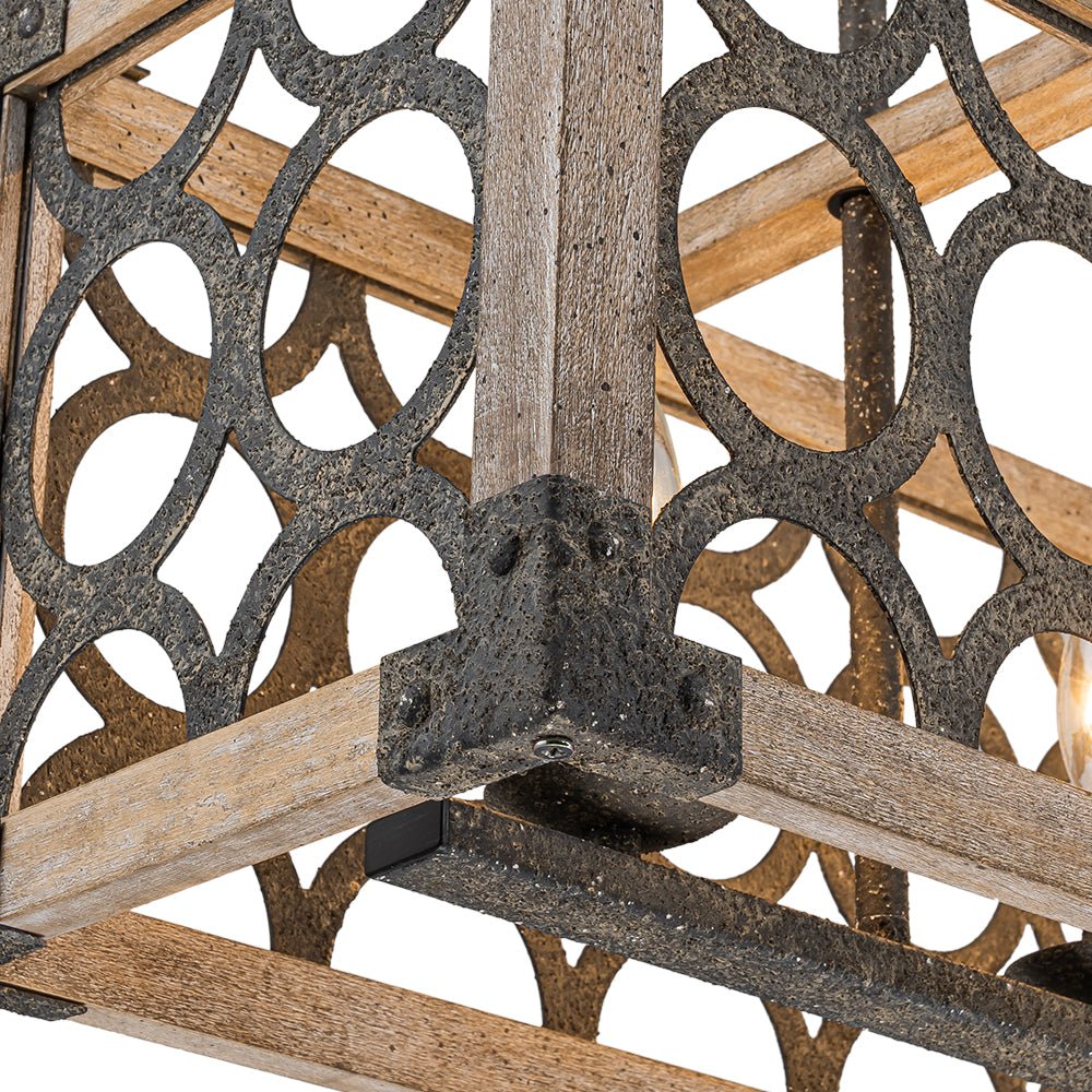 Farmhouse Antique Wooden Rectangle Box Linear Chandelier