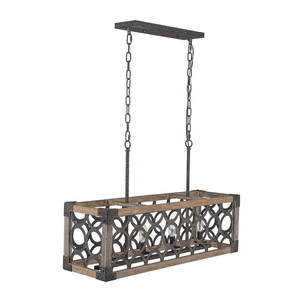 Farmhouse Antique Wooden Rectangle Box Linear Chandelier