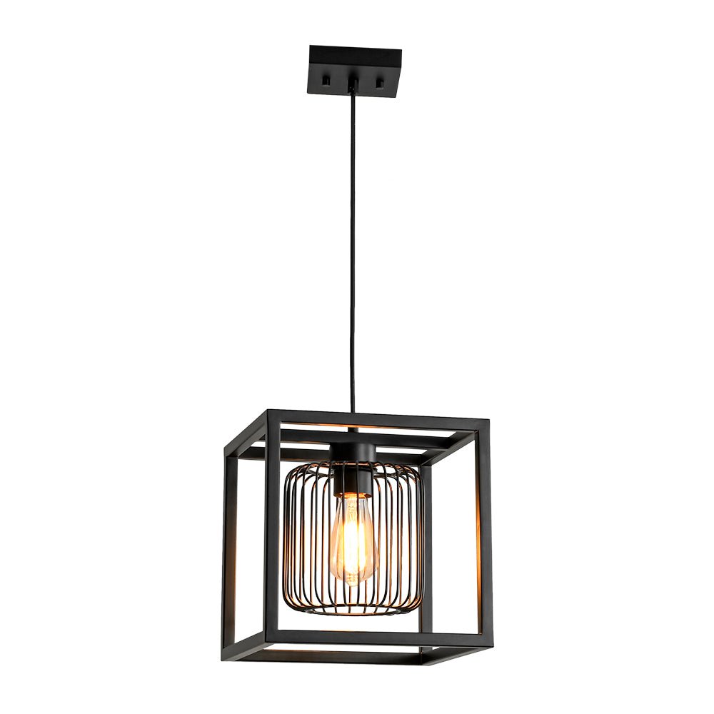Farmhouse Black Dual Cage Square Lantern Pendant Light