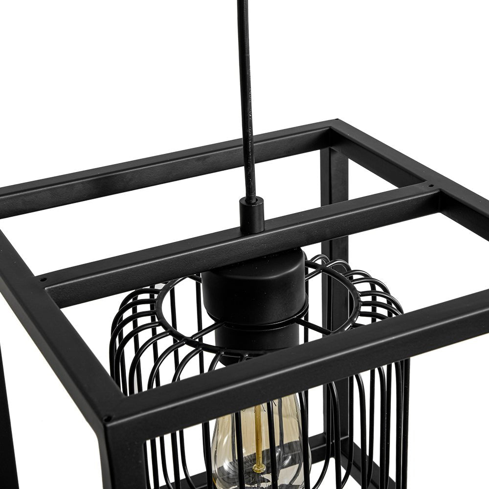 Farmhouse Black Dual Cage Square Lantern Pendant Light