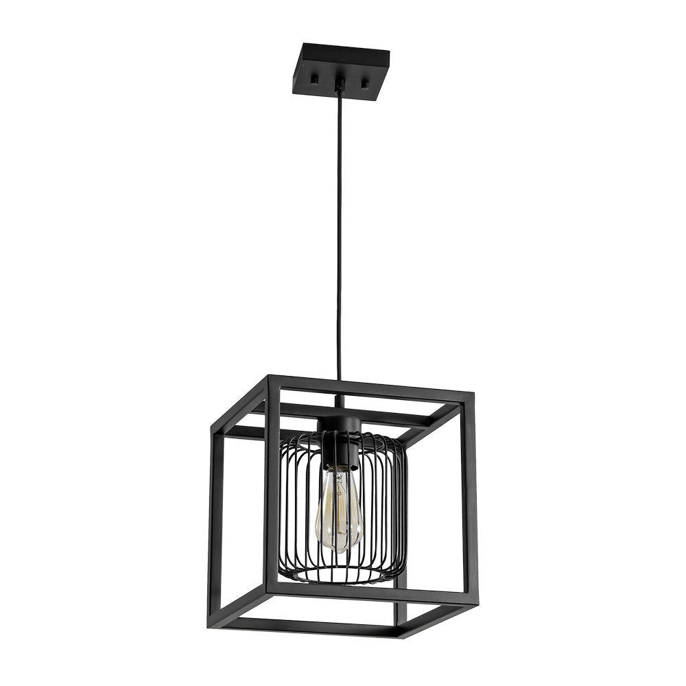 Farmhouse Black Dual Cage Square Lantern Pendant Light