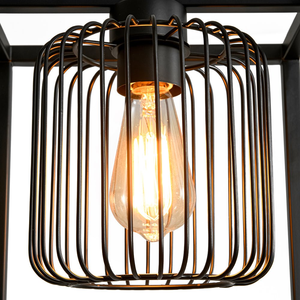 Farmhouse Black Dual Cage Square Lantern Pendant Light