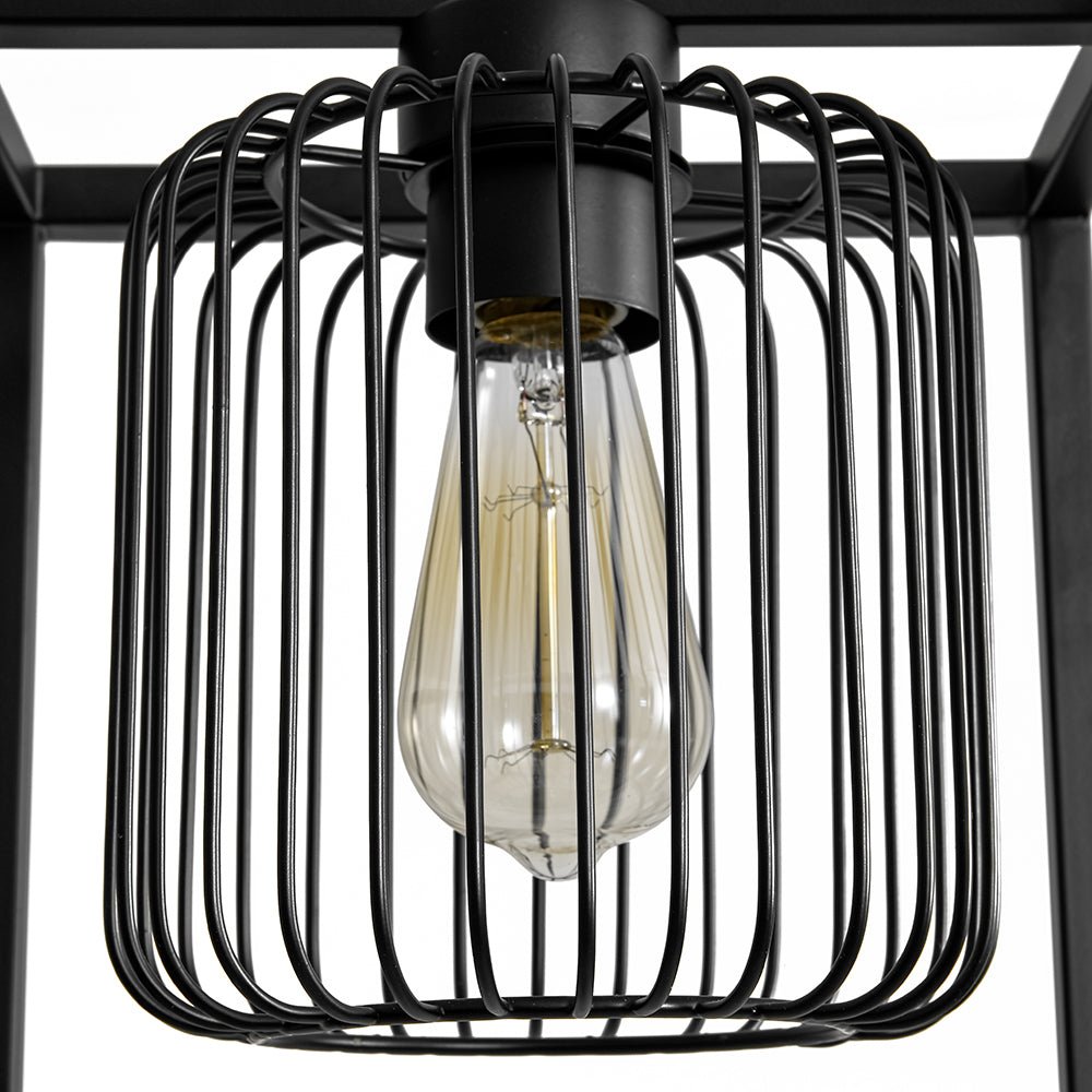 Farmhouse Black Dual Cage Square Lantern Pendant Light