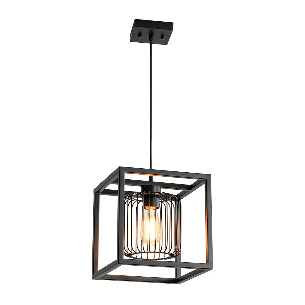 Farmhouse Black Dual Cage Square Lantern Pendant Light
