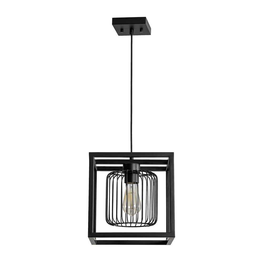 Farmhouse Black Dual Cage Square Lantern Pendant Light