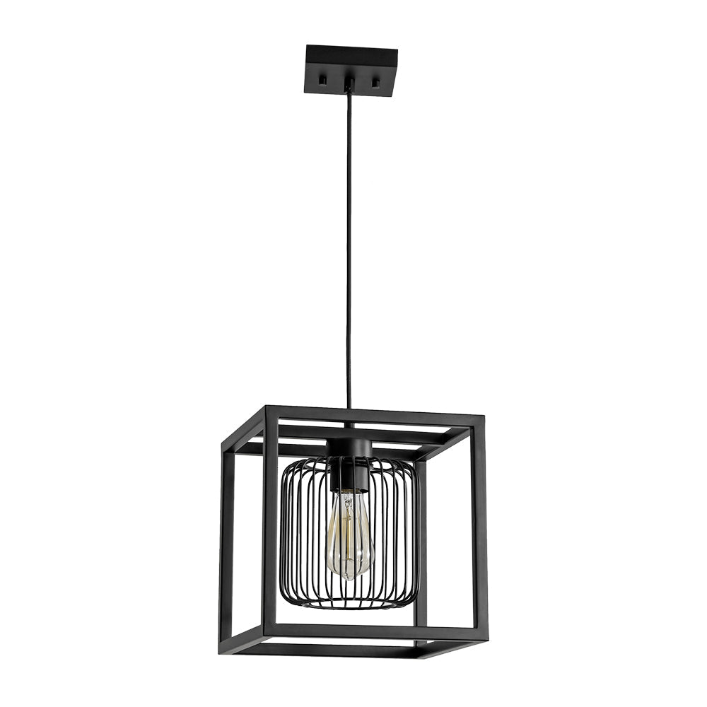 Farmhouse Black Dual Cage Square Lantern Pendant Light