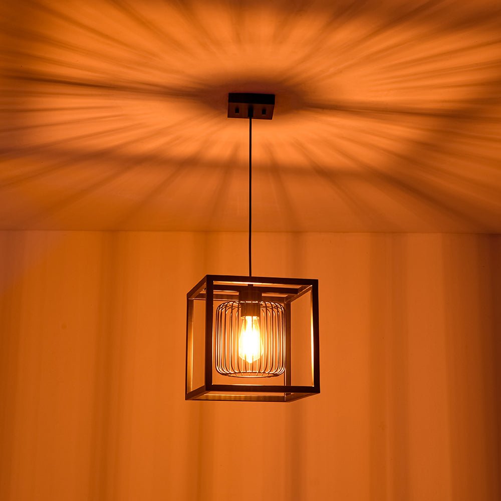 Farmhouse Black Dual Cage Square Lantern Pendant Light