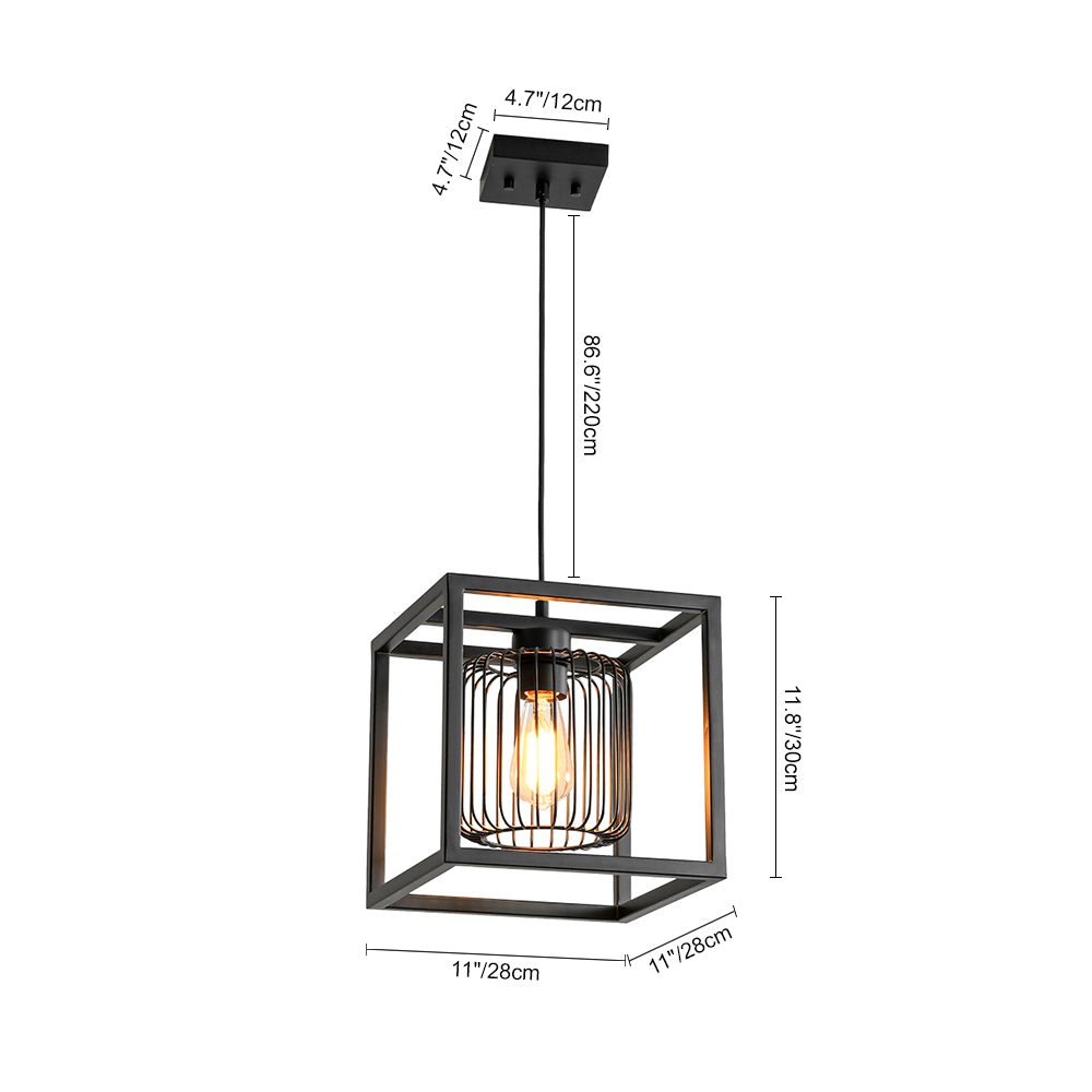 Farmhouse Black Dual Cage Square Lantern Pendant Light