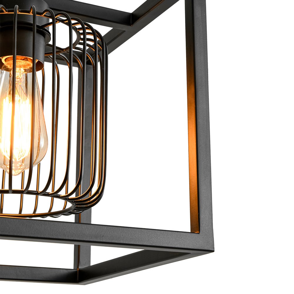 Farmhouse Black Dual Cage Square Lantern Pendant Light