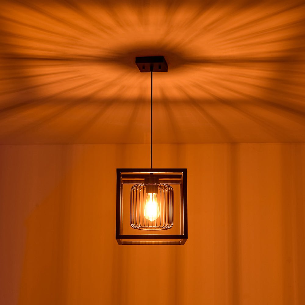 Farmhouse Black Dual Cage Square Lantern Pendant Light