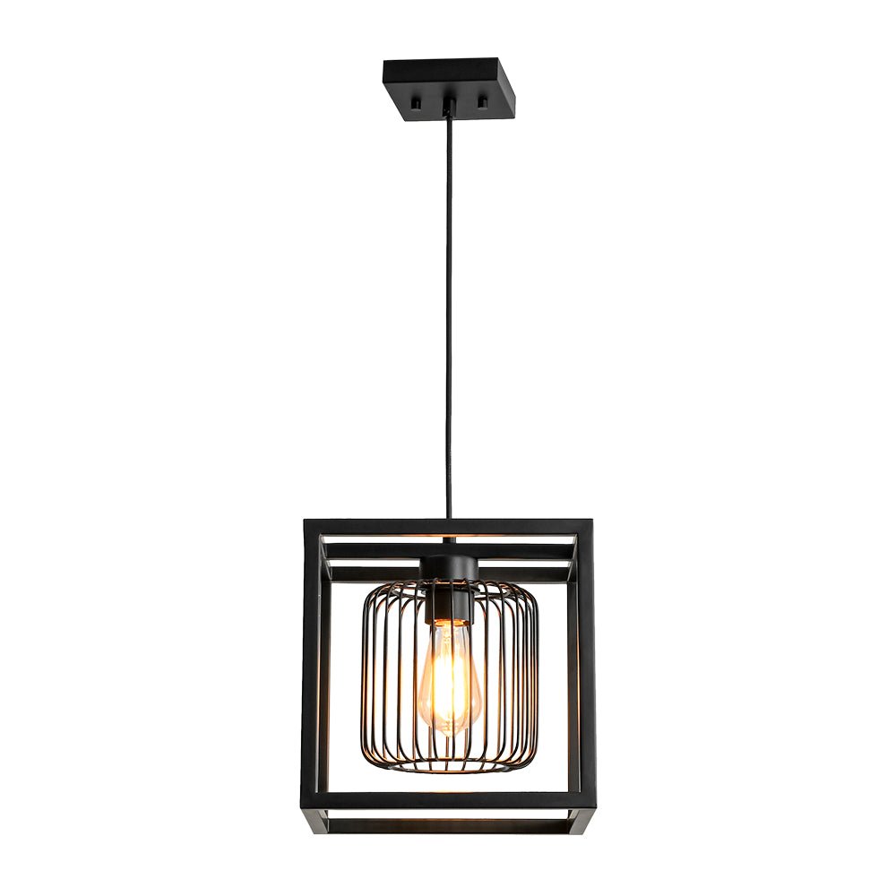 Farmhouse Black Dual Cage Square Lantern Pendant Light