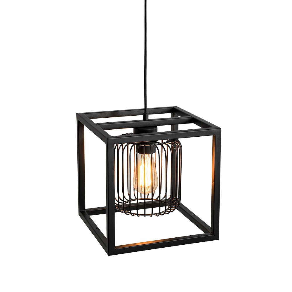 Farmhouse Black Dual Cage Square Lantern Pendant Light
