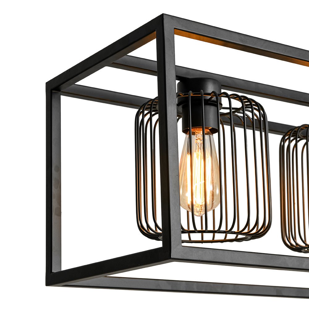 Farmhouse Black Rectangular Cage Linear Island Chandelier