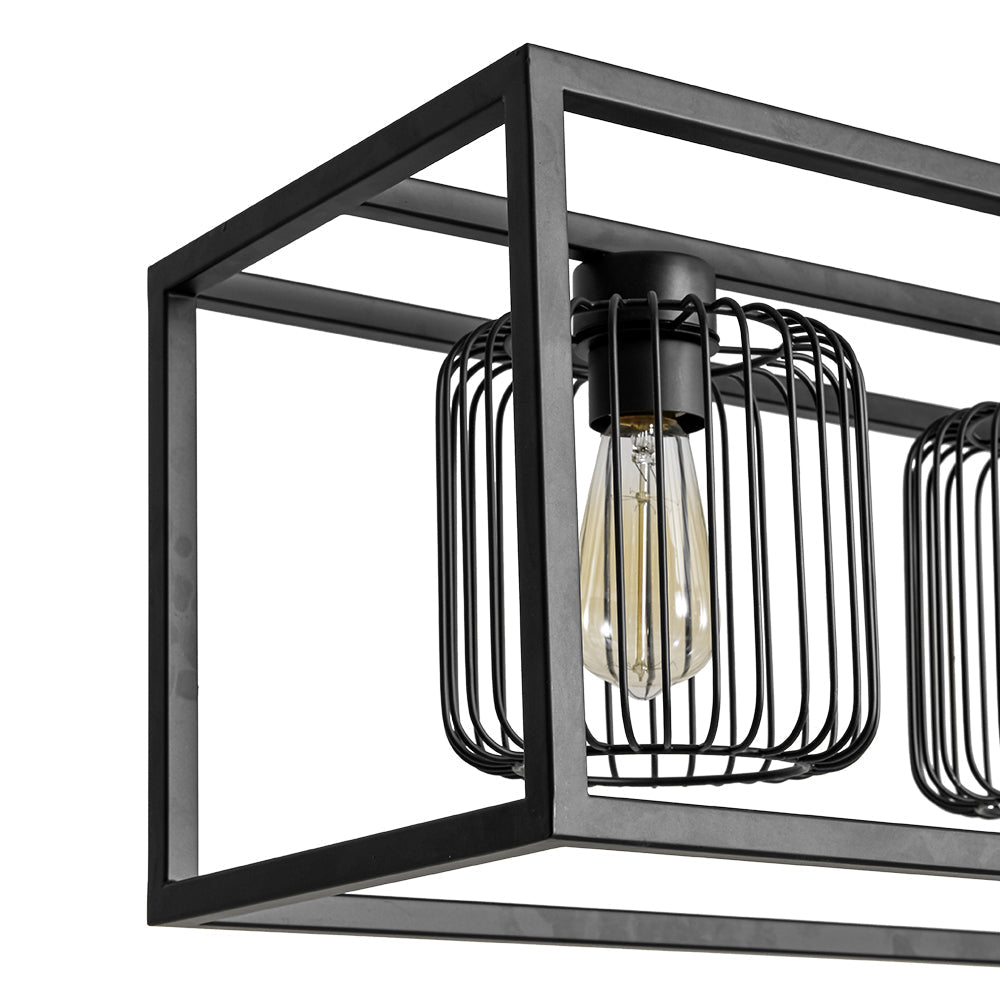 Farmhouse Black Rectangular Cage Linear Island Chandelier