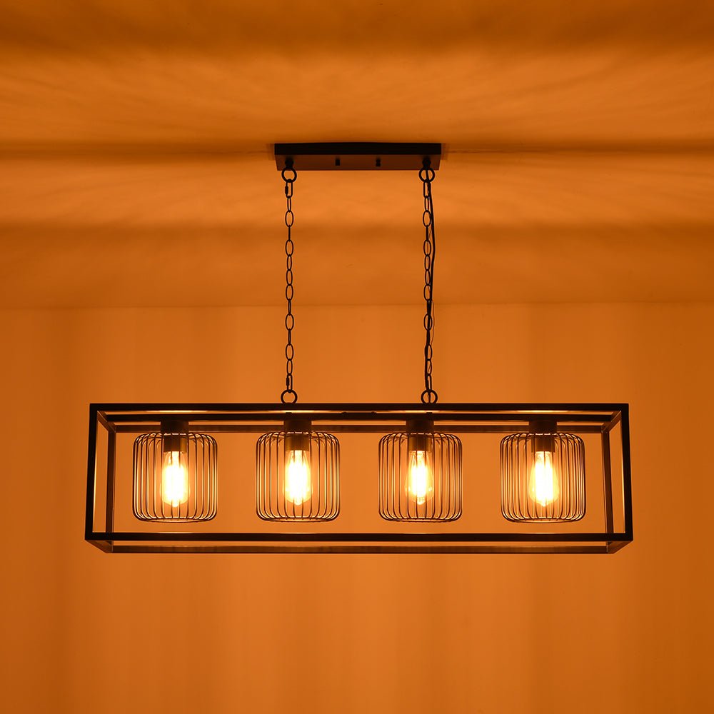 Farmhouse Black Rectangular Cage Linear Island Chandelier