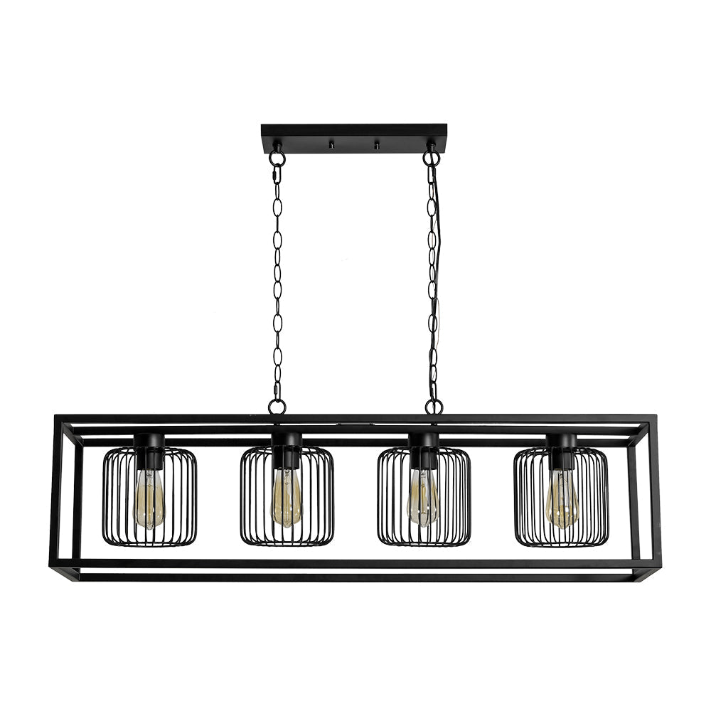 Farmhouse Black Rectangular Cage Linear Island Chandelier