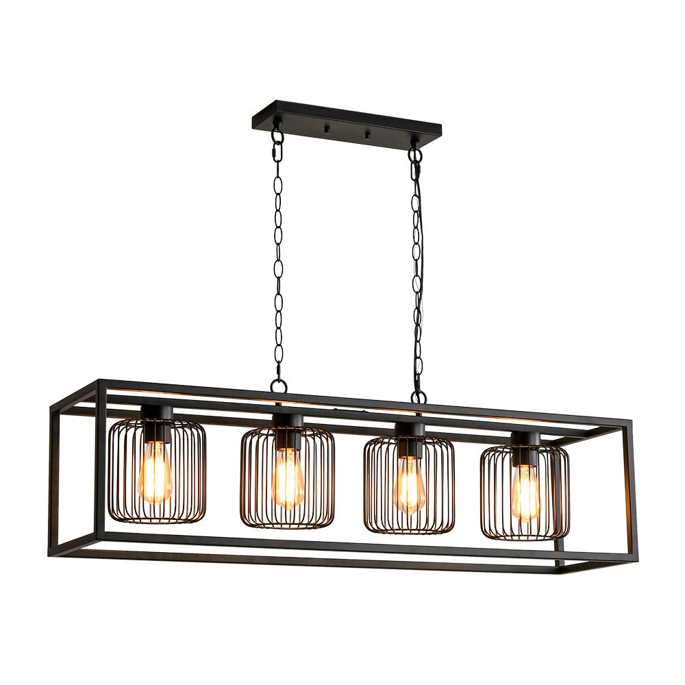 Farmhouse Black Rectangular Cage Linear Island Chandelier