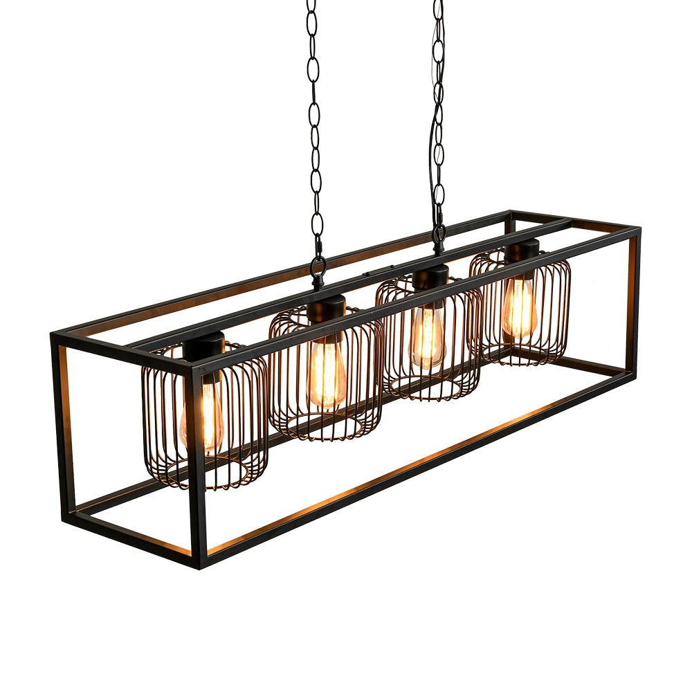 Farmhouse Black Rectangular Cage Linear Island Chandelier