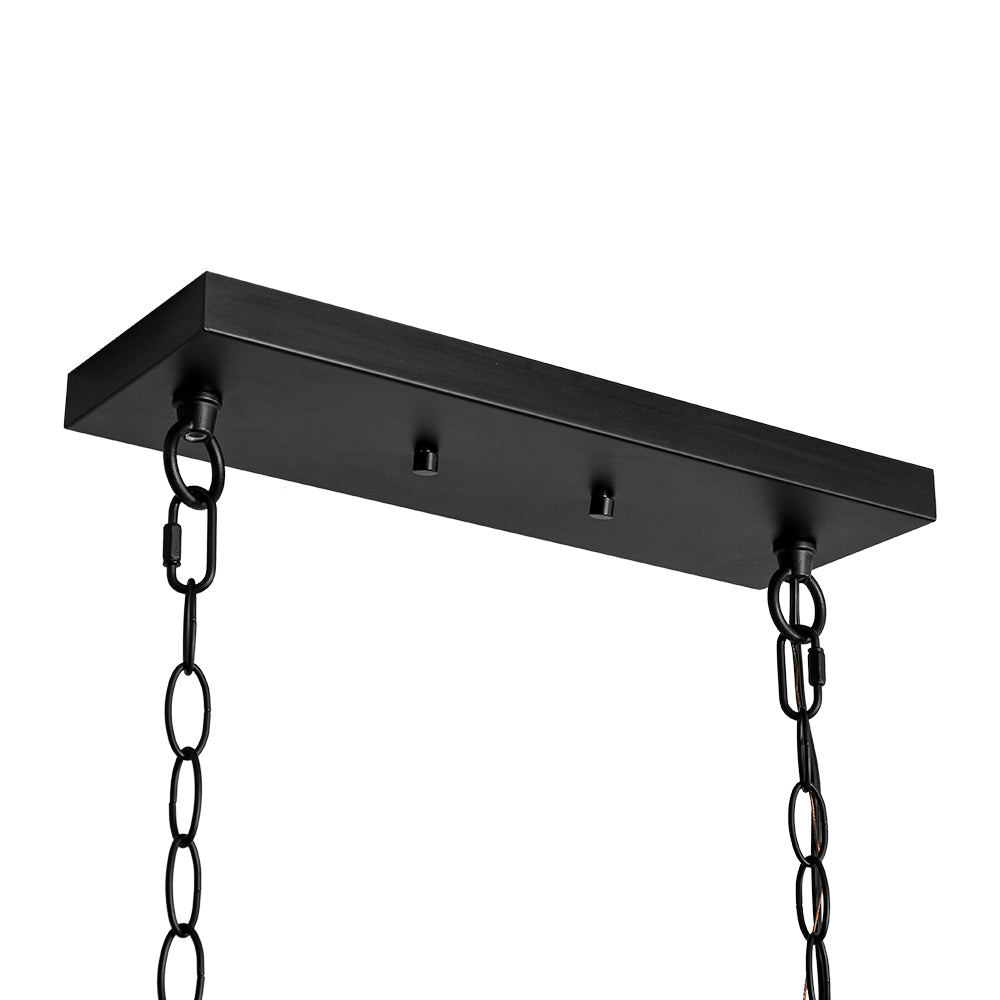 Farmhouse Black Rectangular Cage Linear Island Chandelier