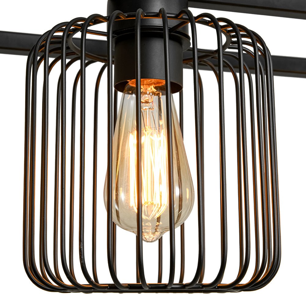 Farmhouse Black Rectangular Cage Linear Island Chandelier