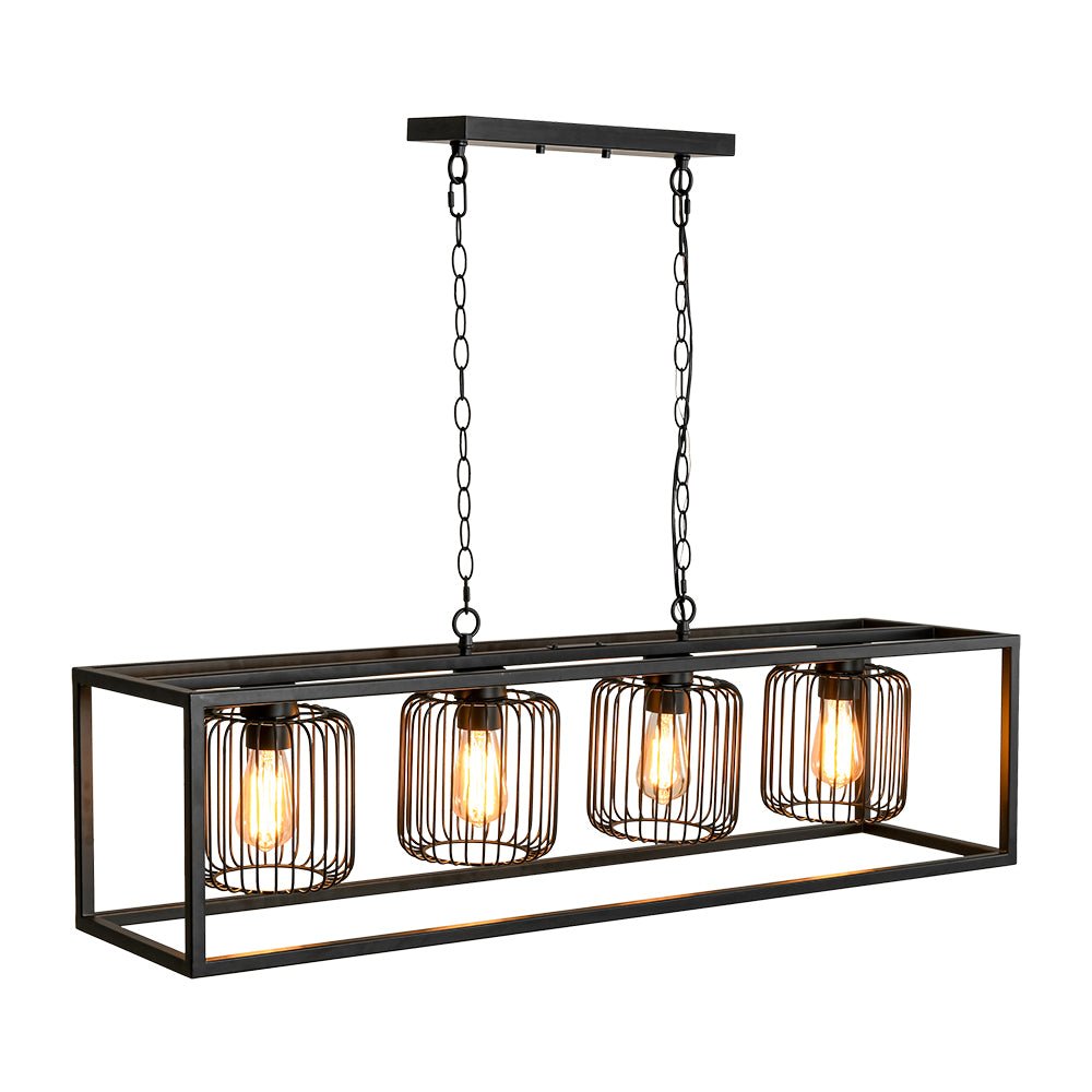 Farmhouse Black Rectangular Cage Linear Island Chandelier