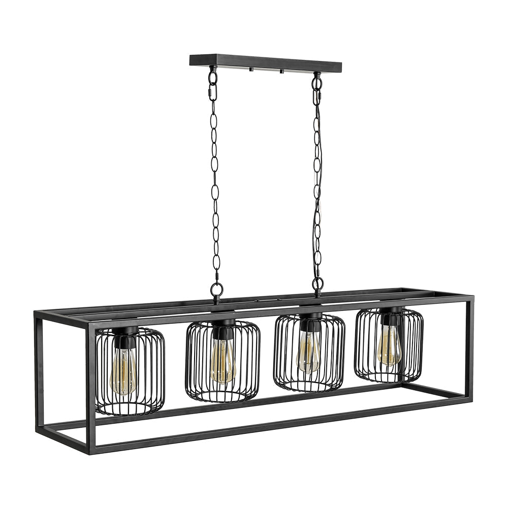 Farmhouse Black Rectangular Cage Linear Island Chandelier