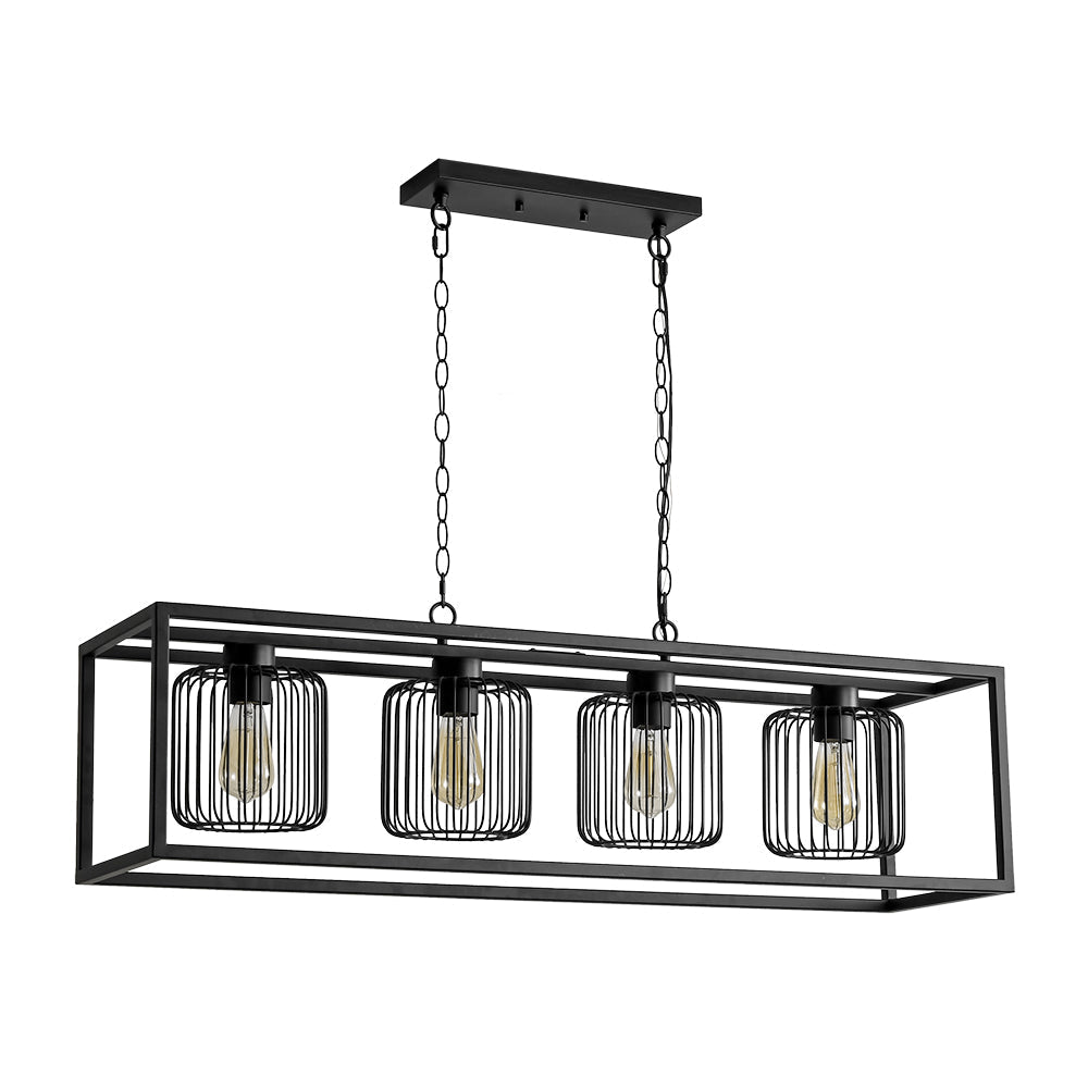 Farmhouse Black Rectangular Cage Linear Island Chandelier